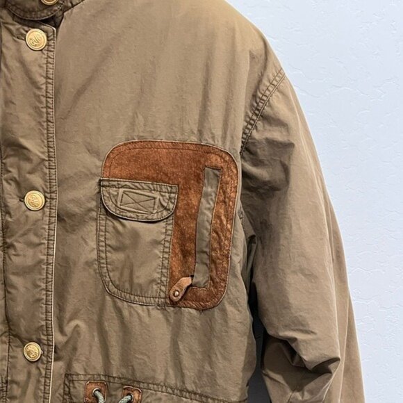 Vintage Mens Brown Utility Field Jacket With Suede Accents & Gold Button Details - Picture 4 of 12